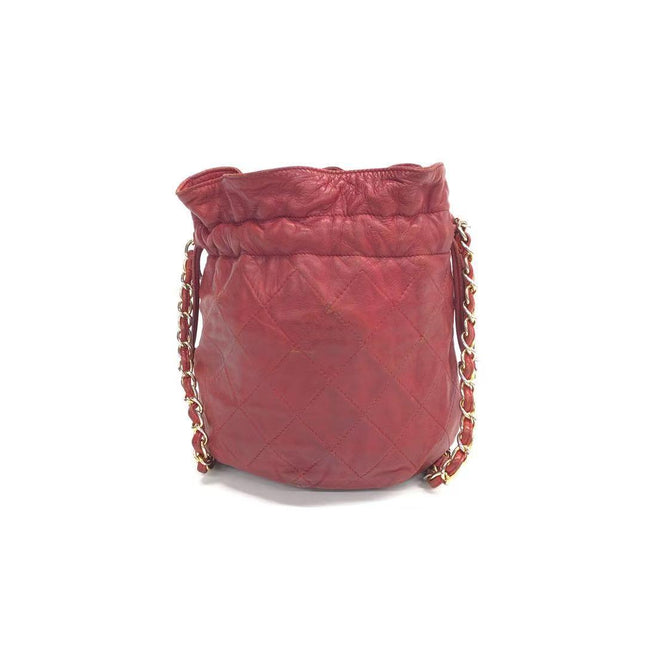 Chanel Vintage Drawstring Mini Bucket Bag Red Lambskin Matelasse-Luxbags