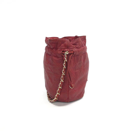 Chanel Vintage Drawstring Mini Bucket Bag Red Lambskin Matelasse