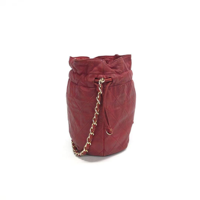 Chanel Vintage Drawstring Mini Bucket Bag Red Lambskin Matelasse