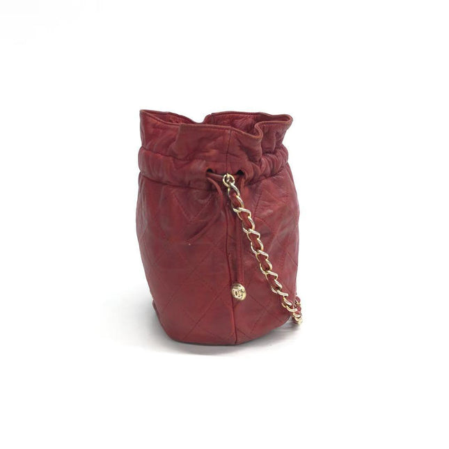 Chanel Vintage Drawstring Mini Bucket Bag Red Lambskin Matelasse