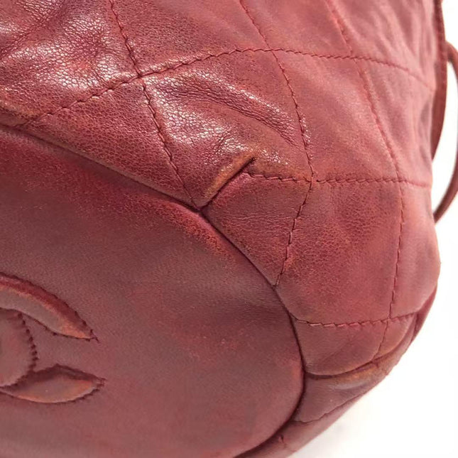 Chanel Vintage Drawstring Mini Bucket Bag Red Lambskin Matelasse