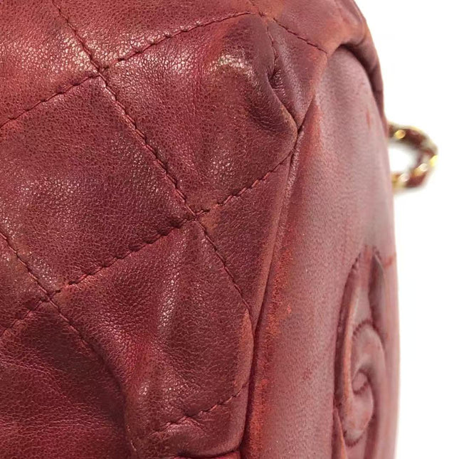 Chanel Vintage Drawstring Mini Bucket Bag Red Lambskin Matelasse