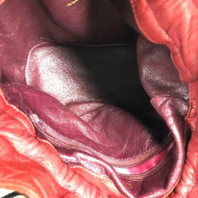 Chanel Vintage Drawstring Mini Bucket Bag Red Lambskin Matelasse