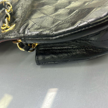 Chanel Vintage Mini Half Moon Flap Bag Black Lambskin Leather Gold Hardware 1986-1988