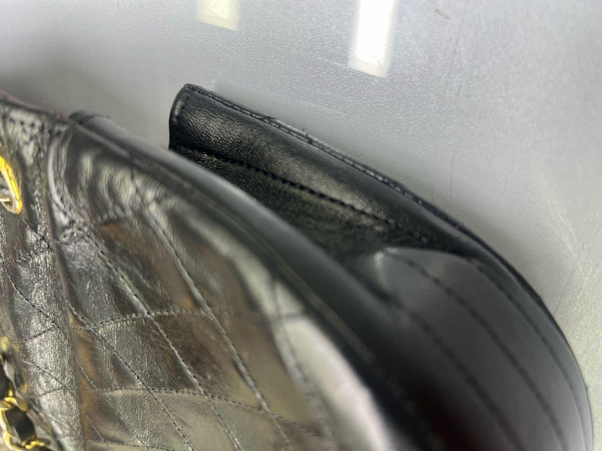 Chanel Vintage Mini Half Moon Flap Bag Black Lambskin Leather Gold Hardware 1986-1988