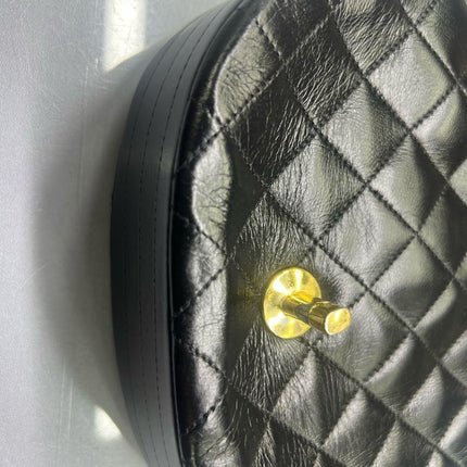 Chanel Vintage Mini Half Moon Flap Bag Black Lambskin Leather Gold Hardware 1986-1988