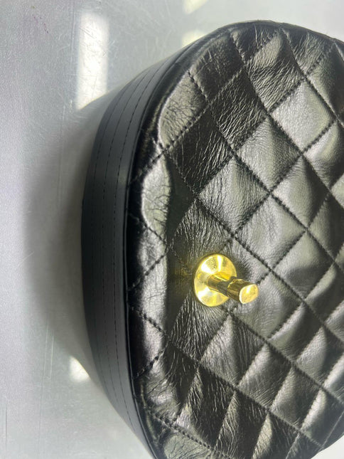 Chanel Vintage Mini Half Moon Flap Bag Black Lambskin Leather Gold Hardware 1986-1988