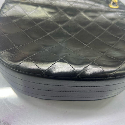 Chanel Vintage Mini Half Moon Flap Bag Black Lambskin Leather Gold Hardware 1986-1988