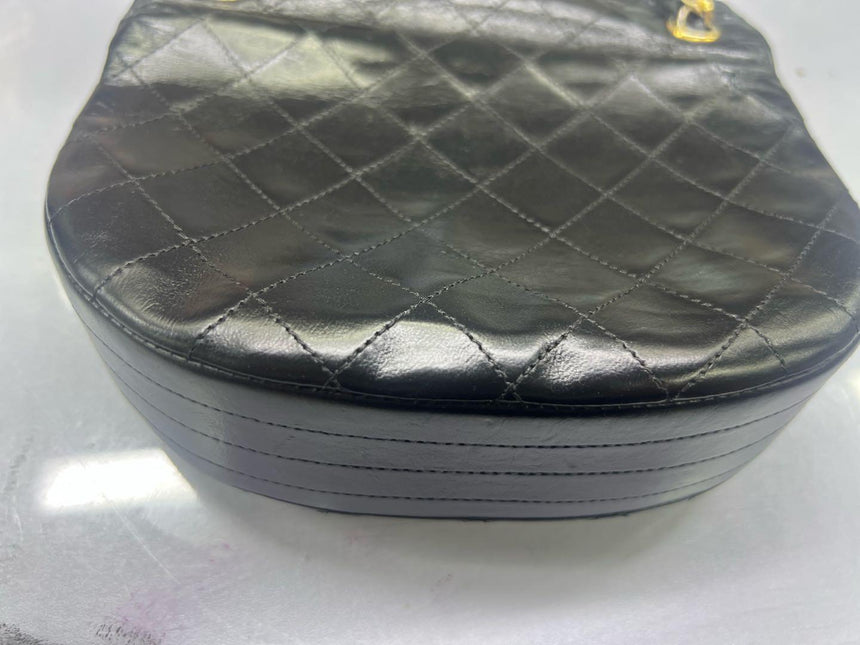 Chanel Vintage Mini Half Moon Flap Bag Black Lambskin Leather Gold Hardware 1986-1988