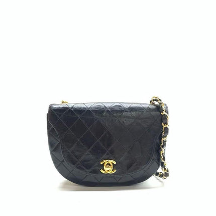 Chanel Vintage Mini Half Moon Flap Bag Black Lambskin Leather Gold Hardware 1986-1988-Luxbags