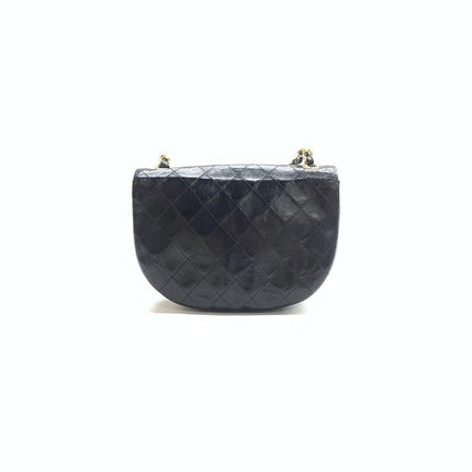 Chanel Vintage Mini Half Moon Flap Bag Black Lambskin Leather Gold Hardware 1986-1988