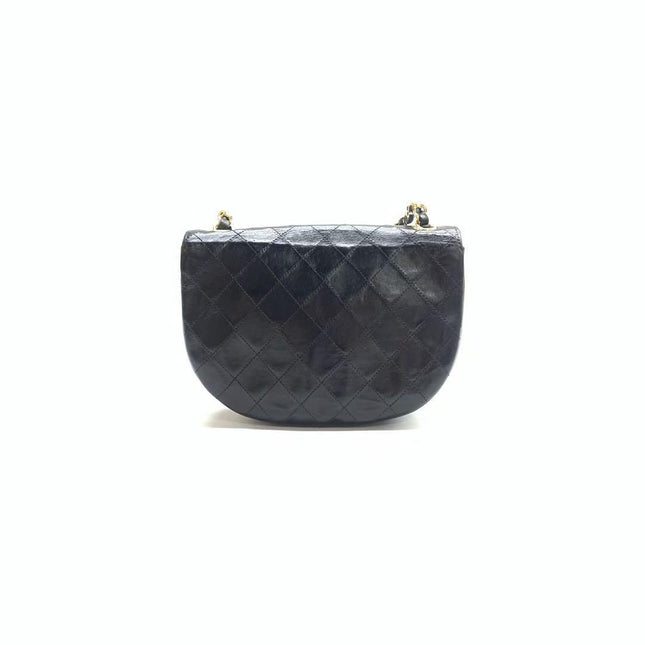 Chanel Vintage Mini Half Moon Flap Bag Black Lambskin Leather Gold Hardware 1986-1988