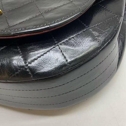 Chanel Vintage Mini Half Moon Flap Bag Black Lambskin Leather Gold Hardware 1986-1988