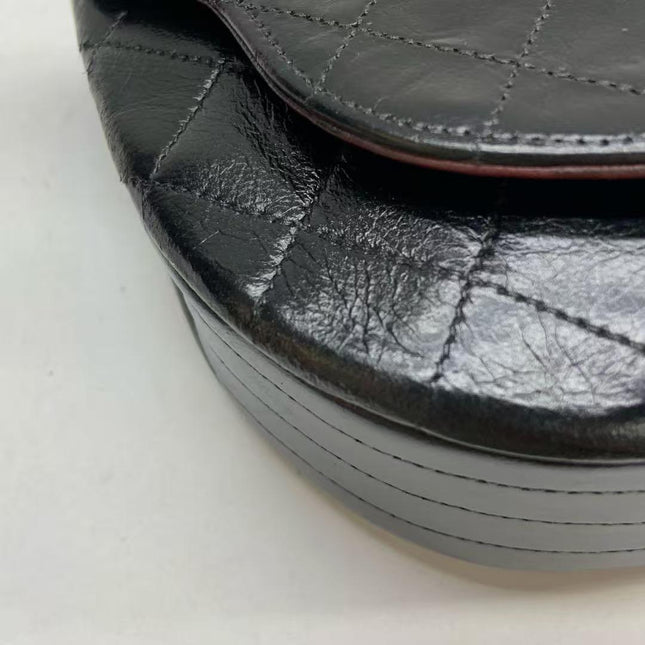 Chanel Vintage Mini Half Moon Flap Bag Black Lambskin Leather Gold Hardware 1986-1988