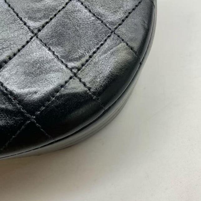 Chanel Vintage Mini Half Moon Flap Bag Black Lambskin Leather Gold Hardware 1986-1988