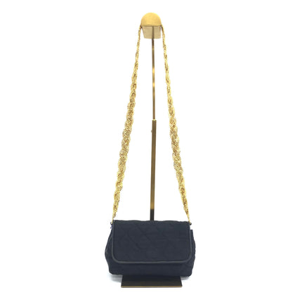 Chanel Vintage Black Fabric Flap Bag with Woven Gold Chain Strap-Luxbags