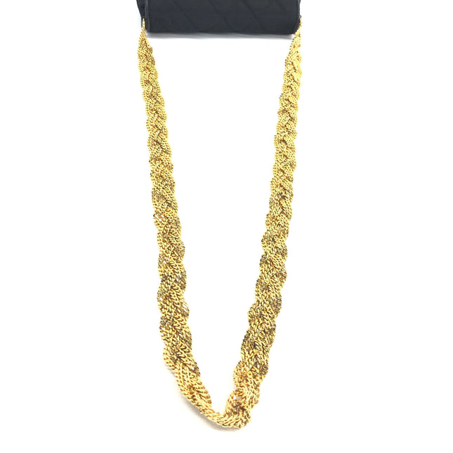 Chanel Vintage Black Fabric Flap Bag with Woven Gold Chain Strap