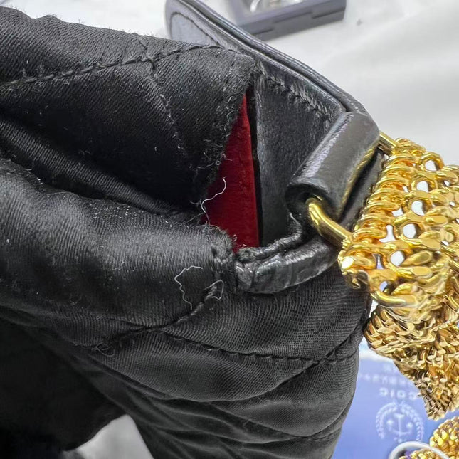 Chanel Vintage Black Fabric Flap Bag with Woven Gold Chain Strap