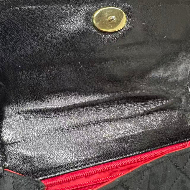 Chanel Vintage Black Fabric Flap Bag with Woven Gold Chain Strap