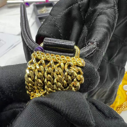 Chanel Vintage Black Fabric Flap Bag with Woven Gold Chain Strap