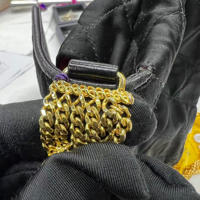 Chanel Vintage Black Fabric Flap Bag with Woven Gold Chain Strap
