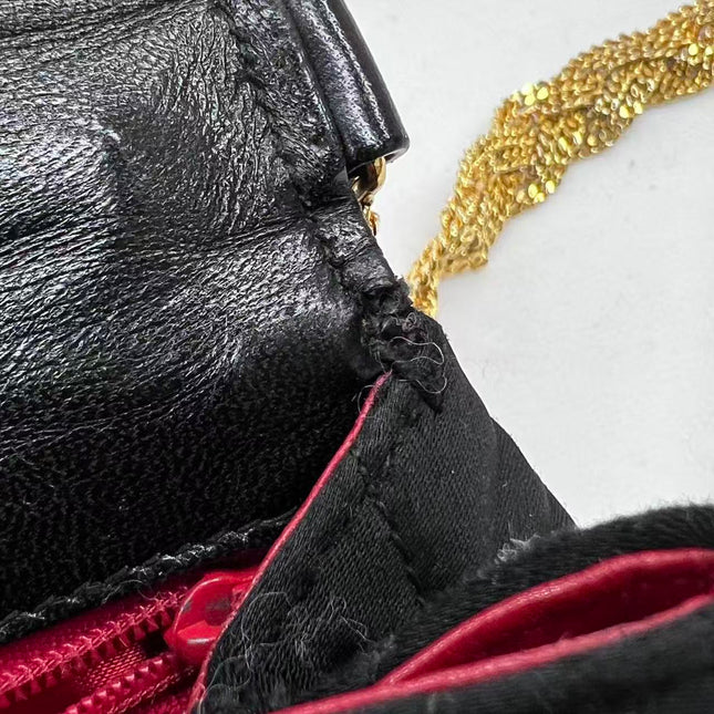 Chanel Vintage Black Fabric Flap Bag with Woven Gold Chain Strap
