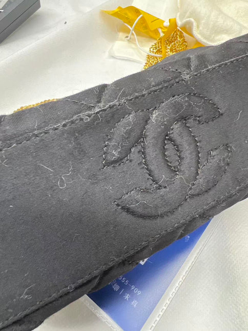 Chanel Vintage Black Fabric Flap Bag with Woven Gold Chain Strap