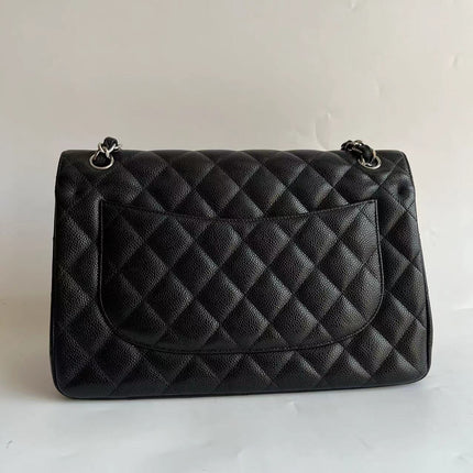Chanel Classic Flap Jumbo Black Caviar Leather Double Flap Silver Hardware 2011