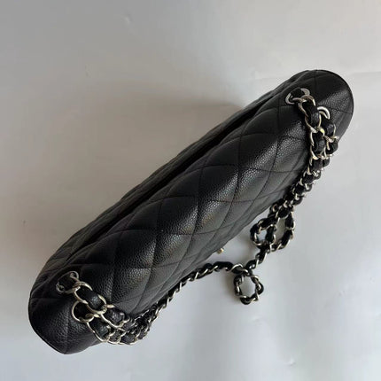 Chanel Classic Flap Jumbo Black Caviar Leather Double Flap Silver Hardware 2011