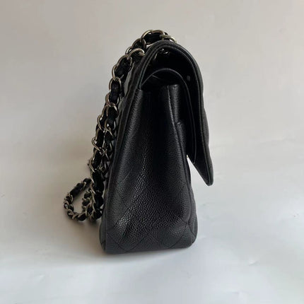 Chanel Classic Flap Jumbo Black Caviar Leather Double Flap Silver Hardware 2011