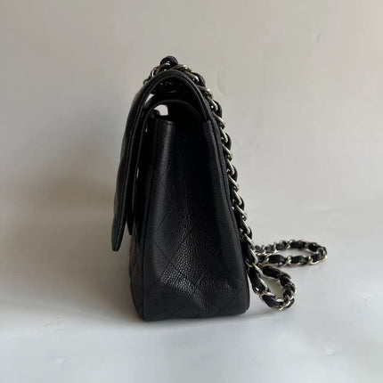 Chanel Classic Flap Jumbo Black Caviar Leather Double Flap Silver Hardware 2011