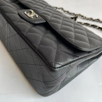 Chanel Classic Flap Jumbo Black Caviar Leather Double Flap Silver Hardware 2011