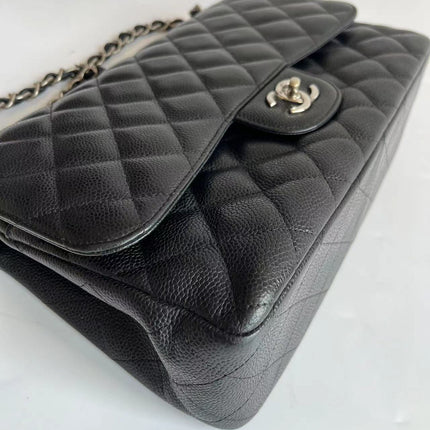 Chanel Classic Flap Jumbo Black Caviar Leather Double Flap Silver Hardware 2011