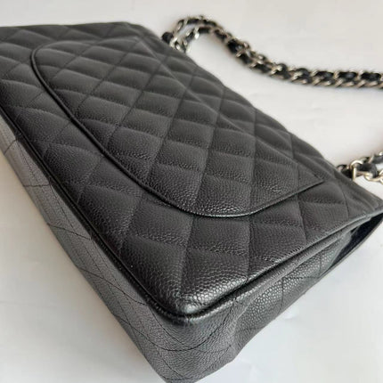 Chanel Classic Flap Jumbo Black Caviar Leather Double Flap Silver Hardware 2011