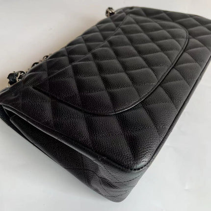 Chanel Classic Flap Jumbo Black Caviar Leather Double Flap Silver Hardware 2011