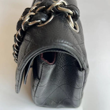 Chanel Classic Flap Jumbo Black Caviar Leather Double Flap Silver Hardware 2011