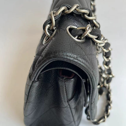 Chanel Classic Flap Jumbo Black Caviar Leather Double Flap Silver Hardware 2011