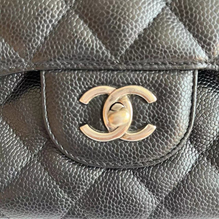 Chanel Classic Flap Jumbo Black Caviar Leather Double Flap Silver Hardware 2011