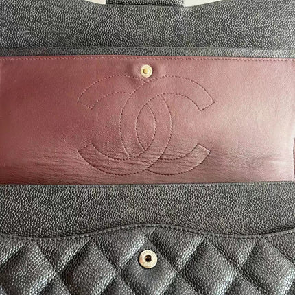 Chanel Classic Flap Jumbo Black Caviar Leather Double Flap Silver Hardware 2011