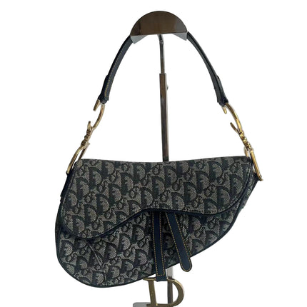 Dior Saddle Vintage Navy Oblique with Multicolor Silk Lining-Luxbags
