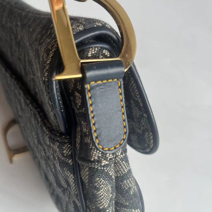 Dior Saddle Vintage Navy Oblique with Multicolor Silk Lining