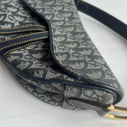 Dior Saddle Vintage Navy Oblique with Multicolor Silk Lining