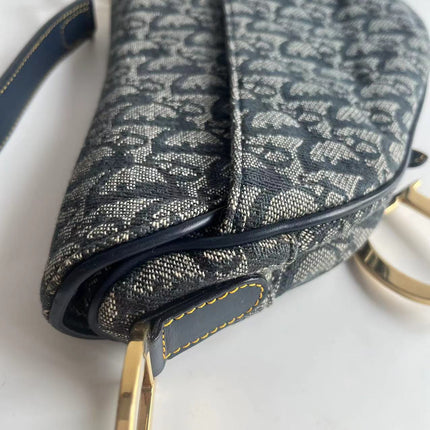 Dior Saddle Vintage Navy Oblique with Multicolor Silk Lining