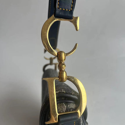 Dior Saddle Vintage Navy Oblique with Multicolor Silk Lining