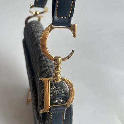 Dior Saddle Vintage Navy Oblique with Multicolor Silk Lining