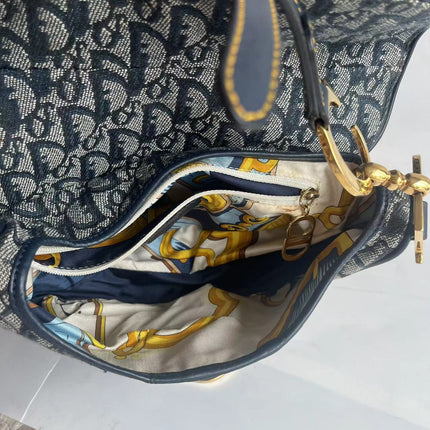 Dior Saddle Vintage Navy Oblique with Multicolor Silk Lining