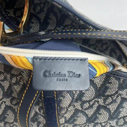 Dior Saddle Vintage Navy Oblique with Multicolor Silk Lining
