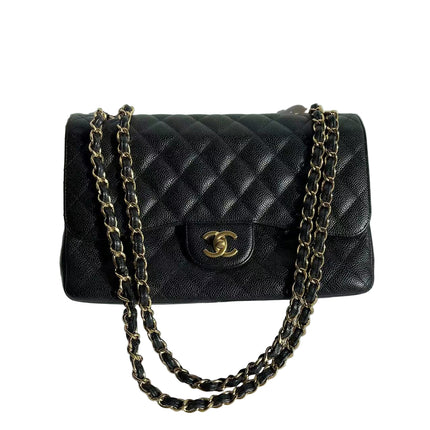 Chanel Classic Flap Jumbo Black Caviar Leather Double Flap Gold Hardware 2011-2012-Luxbags