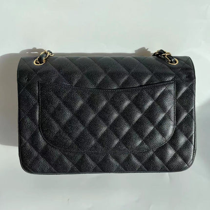 Chanel Classic Flap Jumbo Black Caviar Leather Double Flap Gold Hardware 2011-2012