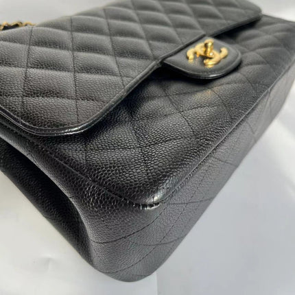 Chanel Classic Flap Jumbo Black Caviar Leather Double Flap Gold Hardware 2011-2012